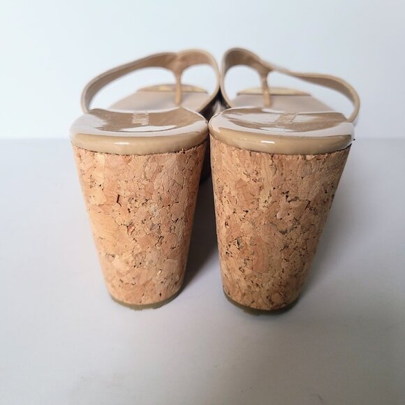 Jimmy Choo Tan Cream Patent Leather Cork Platform Thong Sandals Size EU 38 - Picture 6 of 11